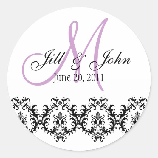 Elegant Bruiloft Paarse Monogram Save the Date Ronde Sticker (Voorkant)