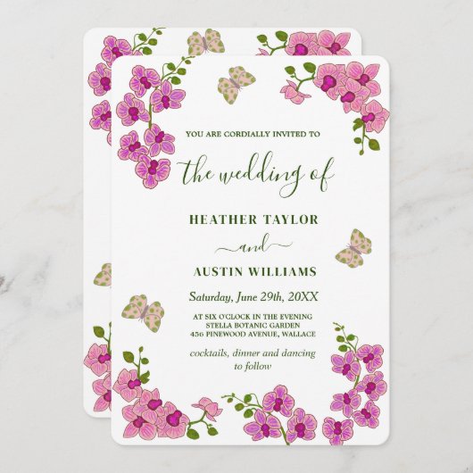 Elegant Bruiloft Paarse Orchideeën Kaart (Voorkant / Achterkant)