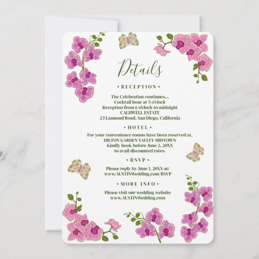 Elegant Bruiloft Paarse Orchideeën Kaart (Achterkant)