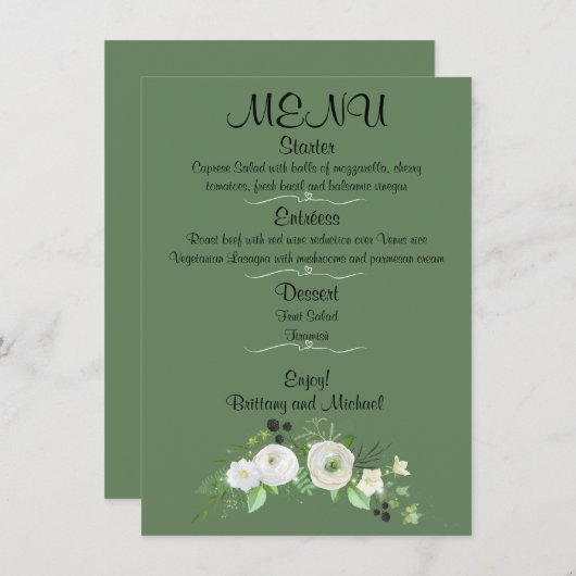 Elegant bruiloft platte menu (Voorkant / Achterkant)