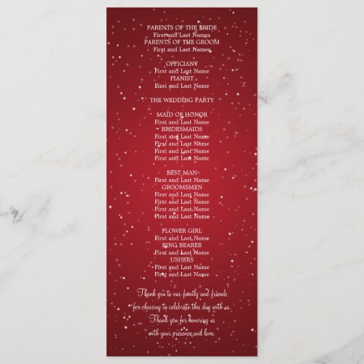 Elegant bruiloft programma sprankelende golf rood programmakaart (Achterkant)