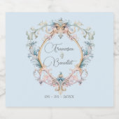 Elegant Bruiloft Regency Blauw Crest Custom Sparkling Wijnetiket (Enkel label)