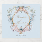 Elegant Bruiloft Regency Blauw Crest Custom Sparkling Wijnetiket (Enkel label)