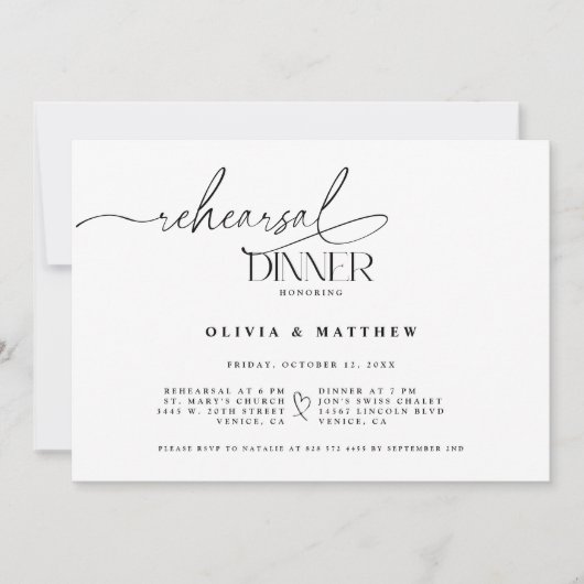 Elegant bruiloft repetitie diner de avond ervoor kaart (Voorkant)