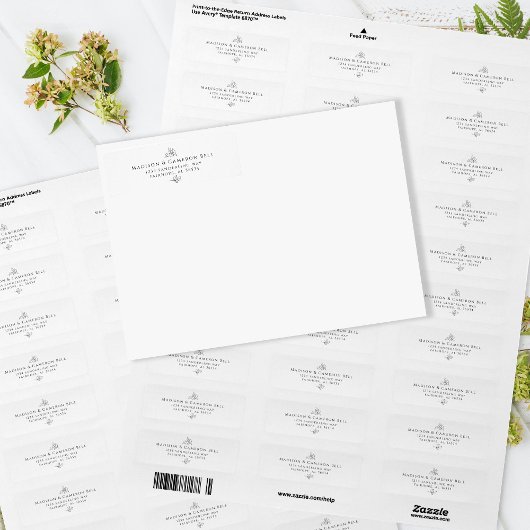 Elegant bruiloft retouradres zwart wit blad etiket
