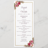 Elegant Bruiloft Roos Bloemen Goud Lijst Wit Menu (Voorkant)