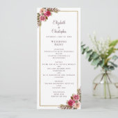 Elegant Bruiloft Roos Bloemen Goud Lijst Wit Menu (Staand voorkant)
