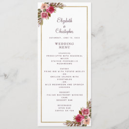 Elegant Bruiloft Roos Bloemen Goud Lijst Wit Menu