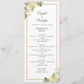 Elegant Bruiloft Roos Bloemen Goud Lijst Wit Menu (Voorkant)