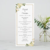 Elegant Bruiloft Roos Bloemen Goud Lijst Wit Menu (Staand voorkant)