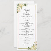 Elegant Bruiloft Roos Bloemen Goud Lijst Wit Menu (Voorkant / Achterkant)