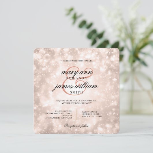 Elegant Bruiloft Roos Gouden Champagne Bokeh Kaart (Staand voorkant)