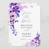 Elegant Bruiloft Roze Blauw Paarse Save the Date (Voorkant / Achterkant)