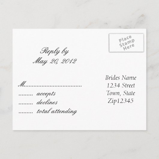 Elegant bruiloft RSVP Briefkaart (Achterkant)