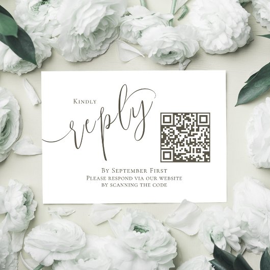 Elegant Bruiloft RSVP QR Code Eenvoudig Script Kaartje