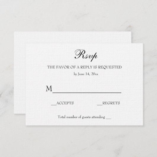 Elegant Bruiloft RSVP Zacht Wit Linnen (Voorkant / Achterkant)