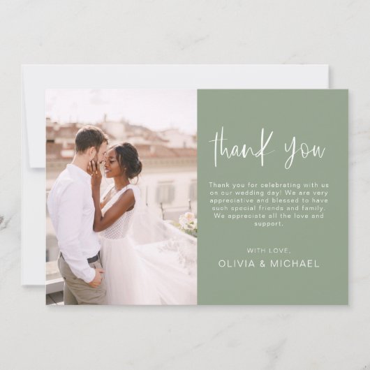 Elegant Bruiloft Sage Groen Dank u Foto Kaart (Voorkant)