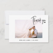 Elegant bruiloft Script Foto Hart Eenvoudig Modern Bedankkaart (Voorkant)