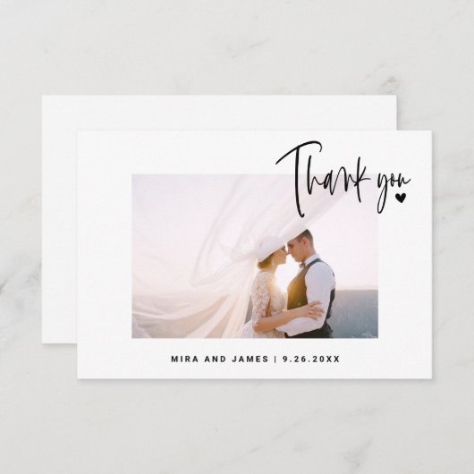 Elegant bruiloft Script Foto Hart Eenvoudig Modern Bedankkaart (Voorkant / Achterkant)