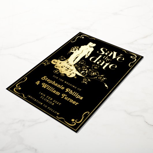 Elegant bruiloft silhouet Save the Date Folie Uitnodiging (Gedraaid)