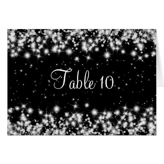 Elegant bruiloft Table Number Winter Sparkle Black (Voorkant Horizontaal)