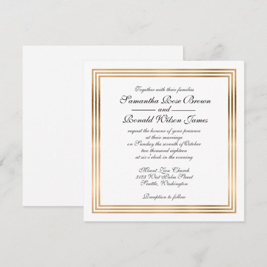 Elegant bruiloft Uitnodiging gouden folie grens (Voorkant / Achterkant)