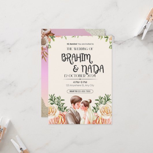 "Elegant bruiloft uitnodiging ontwerp (Voorkant / Achterkant in situ)