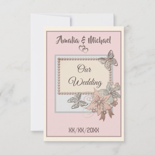 Elegant, bruiloft, verloving uitnodiging, vlinder kaart (Voorkant)