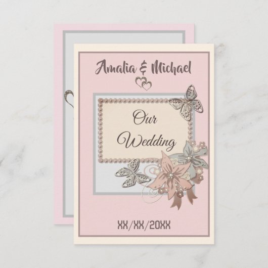 Elegant, bruiloft, verloving uitnodiging, vlinder kaart (Voorkant / Achterkant)