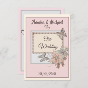 Elegant, bruiloft, verloving uitnodiging, vlinder kaart