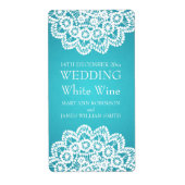 Elegant Bruiloft Wijn Label Kant Blauw (Voorkant)