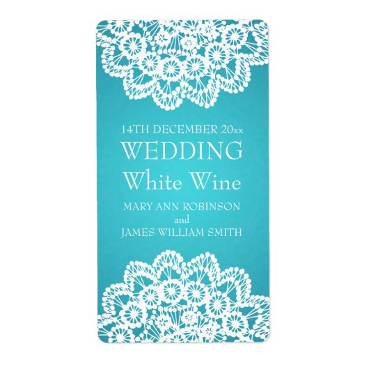 Elegant Bruiloft Wijn Label  Kant Blauw (Voorkant)