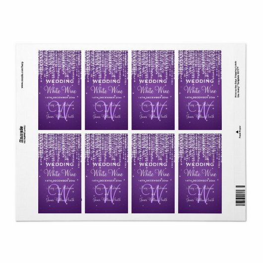 Elegant Bruiloft Wijn Label Night Dazzle Paarse (Full Sheet)