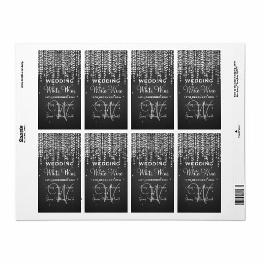 Elegant Bruiloft Wijn Label Night Dazzle Zwart (Full Sheet)