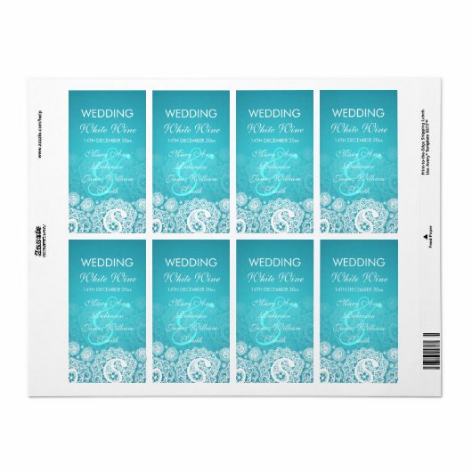 Elegant Bruiloft Wijn Label Paisley Kant Blauw (Full Sheet)