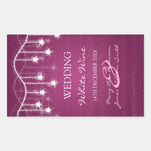 Elegant Bruiloft Wijn Label Shimmering Sterren Ber (Voorkant)