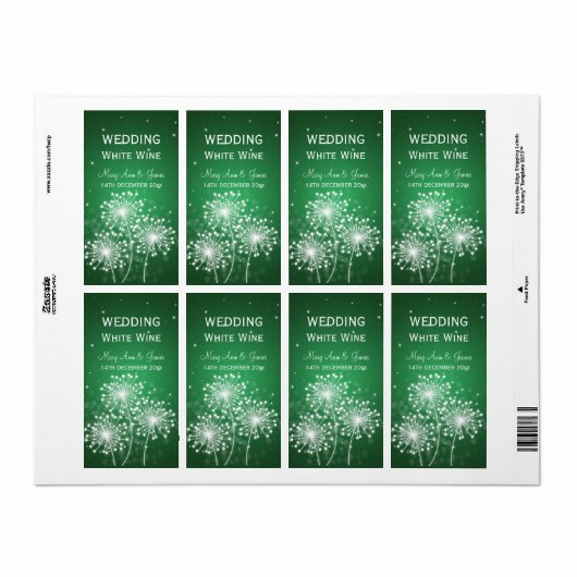 Elegant Bruiloft Wijn Label Zomer Sparkle Emerald (Full Sheet)