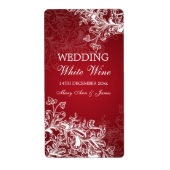 Elegant Bruiloft Wijnlabel  wervelt rood Etiket (Voorkant)
