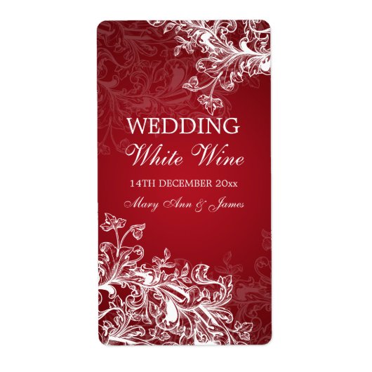 Elegant Bruiloft Wijnlabel  wervelt rood Etiket (Voorkant)