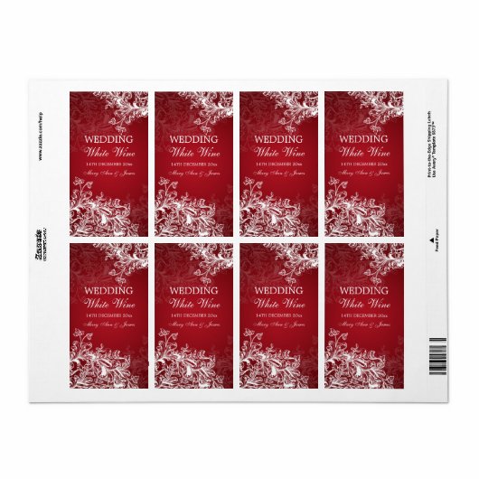 Elegant Bruiloft Wijnlabel  wervelt rood Etiket (Full Sheet)