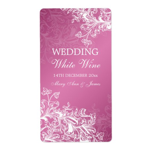 Elegant Bruiloft Wijnlabel  wervelt roze Etiket (Voorkant)