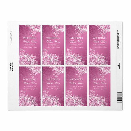 Elegant Bruiloft Wijnlabel  wervelt roze Etiket (Full Sheet)