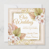 Elegant Bruiloft Witte Crème Boho Bloemen Goud Kaart (Voorkant)