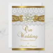 Elegant Bruiloft Witte Parel Gouden Kant Bloemen Kaart (Voorkant)