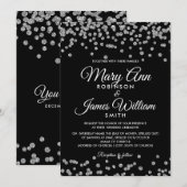 Elegant Bruiloft Zilver Faux Glitter Confetti Zwar Kaart (Voorkant / Achterkant)