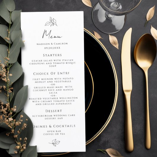 Elegant Bruiloft Zwart & Wit Formeel Diner Party Menu