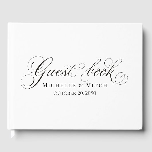 Elegant Bruiloft Zwart-wit Kalligrafie Script Gastenboek (Voorkant)
