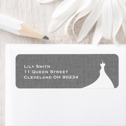 Elegant Bruiloftsfeest grijze linnen label (Insitu)