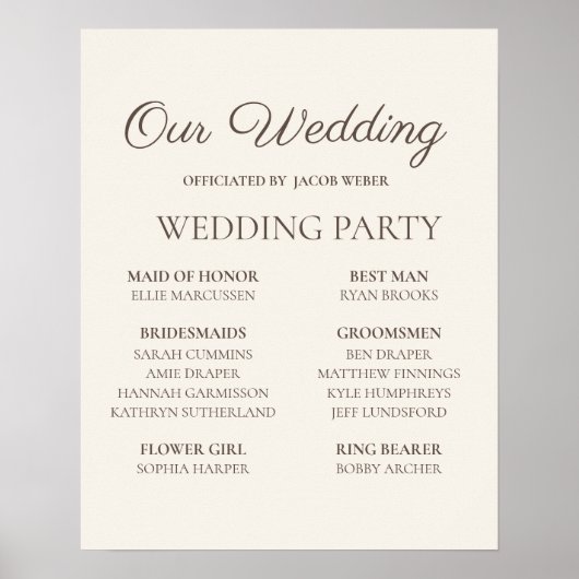 Elegant bruiloftspartijbord met bruine tint poster (Voorkant)
