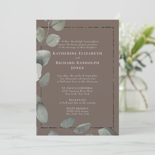 Elegant Bruin 2 Venue Foliage Formele Bruiloft Kaart (Staand voorkant)